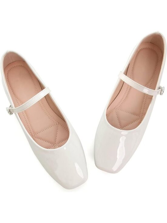 Shoes - Women's Slip on Flats Round Toe Solid Beige Classic Mary Jane Ballet Dance Shoes